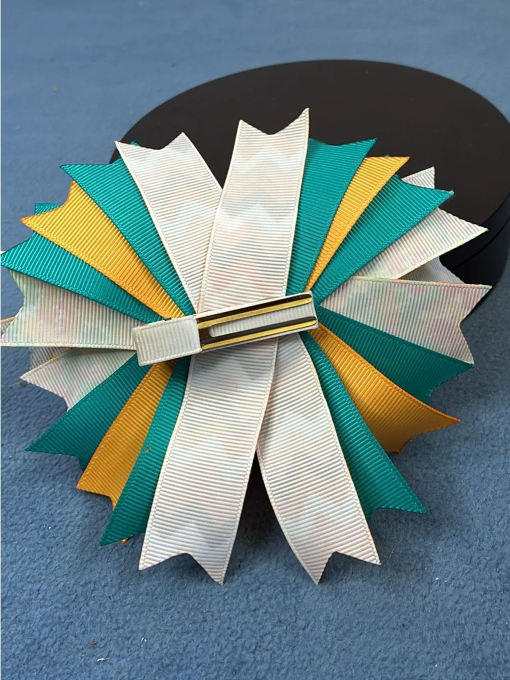 Pocahontas-Inspired Teal & Orange Layered Hair Bow for Kids